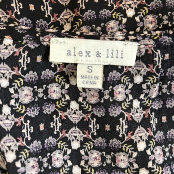 Sleeveless Floral Blouse Top Small Black Smocked Waist V Neck Surplice Wrap - Picture 5 of 7